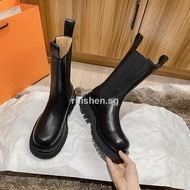 [READY STOCK]--Inner Heightening Martin Boots Women S British Style Mid-Tube Thick-Soled Women S Boots Chimney Chelsea S