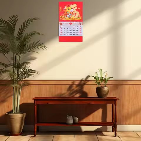 2026 Chinese Wall Calendar Traditional Lunar New Year Hanging Calendar Monthly Fortune Characters Of