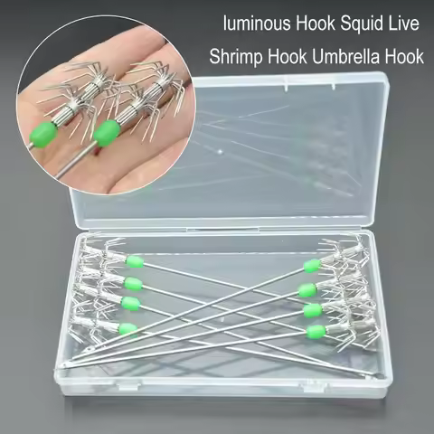 8pcs 15cm17cm Luminous Squid & Shrimp Hooks With Umbrella Hook Live Bait Squid Blow Tube Octopus Ink