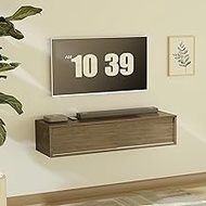 woodtalks Floating TV Console, 41'' Wall-Mounted Media Console with Sliding Doors, Floating TV Stand, Wall Cabinet, Under TV Entertainment Shelf and Storage for Living Room Bedroom, Walnut