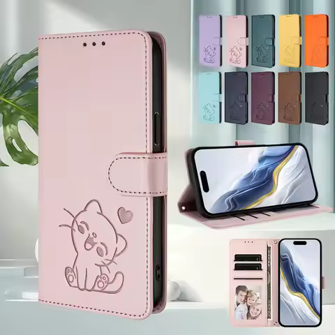 Cute Cat Leather Case For VIVO Y02 Y20 Y21 Y22 Y27 Y28 Y29 Y29S Y28S Y27S Y22S A G S i T 4G 5G Fashi