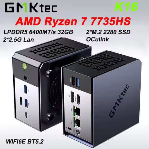 GMKtec K16 AMD Ryzen 7 7735HS Mini PC LPDDR5 6400MT/s 32GB M.2 2280 SSD 2*2.5G LAN USB4 WiFi6E BT5.2