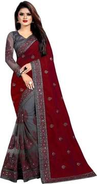 Silk saree with embroidery mirror work saree