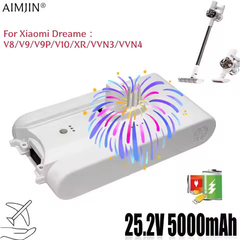 for Dreame V8 V9 V10 25.2V 5000mAh Replacement Lithium Battery V9P XR VVN3 VVN4 Handheld Cordless Va
