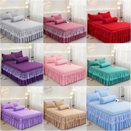 IN KLANG Queen &amp; King Size 4 In 1 Cadar Ropol Set Bedskirt With Lace