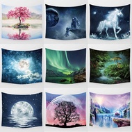 Pink Cherry Blossom Tree Reflection Lake Tapestry Wall Hanging Astronaut on Cliff Galaxy Space wall 