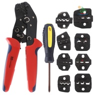 Ratcheting Crimping Tool Set for Heat Shrink Terminals, Non-Insulated, Open Barrel, Solar Conncetors, Insulated and Non-Insulated Ferrules