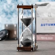 Large Hourglass Timer 60 Minute, Decorative Wooden Sand Timer with Black Sand, 1 Hour Sand Clock
