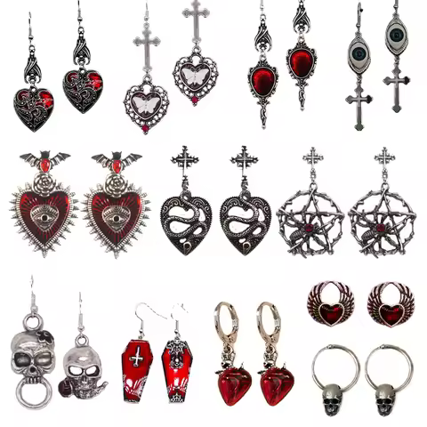 Goth Jewelry Bat Skull Coffin Earrings Evil Eyes Heart Cross Spider Snake Butterfly Earrings Aesthet