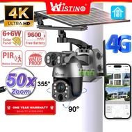 Wistino 4G WiFi CCTV Solar Camera FHD Security Monitor 50X Optical Zoom Dual Lens Solar Power CCTV