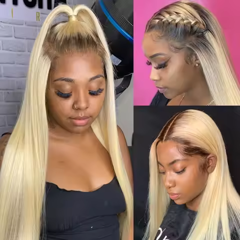 13x6 Lace Frontal Wig Brazilian Straight Human Hair Wig 2 Tone Dark Root 1B 613 Ombre Blonde Lace Fr