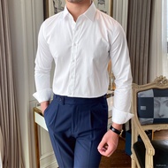 ✈️Hot Sale Shirts ✈️Mr. Lusan Homemade Men's Korean-Style Slim-Fit White Long-Sleeved Shirt Versatile Brothers' Group Ca