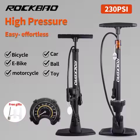 ROCKBAO Bicycle Pump 230PSI High Pressure Motorcycle Pump Road Tire Air Pump Schrader Presta Valve E