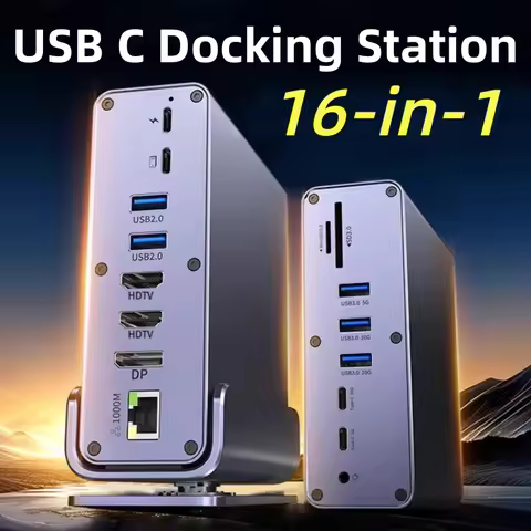 USB C Hub Three Monitor 16-in-1 Laptop Docking Station with DP,2* HDMI-compatible, RJ45 Ethernet,SD/