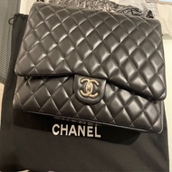 CHANEL MAXI JUMBO黑銀羊皮口蓋包