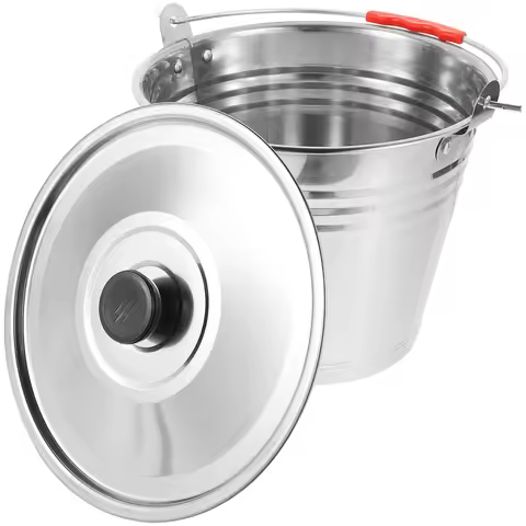 1pc Stainless Steel Round Bucket 5L Thickened Pail For Milk Water Storage Durable Multi-Functional R