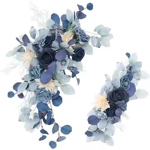 2pc Blue Wedding Arch Flowers Artificial Flower Swag Floral Swag Dusty Rustic Eucalyptus Greenery fo