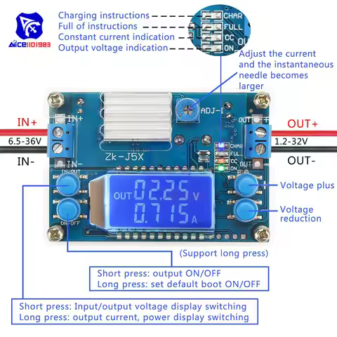 DC-DC Step Down Buck Converter CC CV DC 6.5-36V to 1.2-32V 5A 75W Converter Power Supply Module Volt