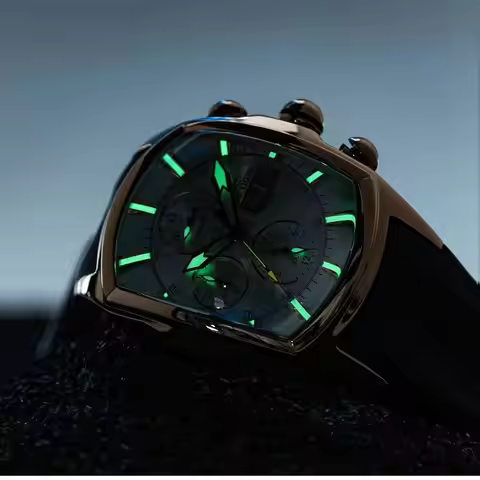 Reef Tiger Men Automatic Watch 48.6mm Tonneau Mechanical Wristwatch Luminous Multifunction Sapphire 