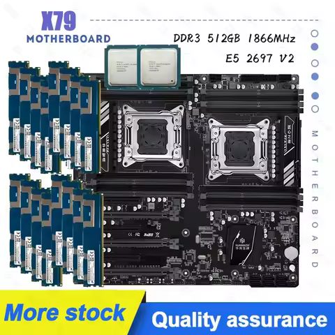 HUANANZHI 16D X79 Motherboard Kit Dual CPU with E5 2697 V2 DDR3 512G(16*32G) ECC RAM 1866 X79 Server