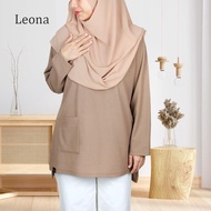 (40kg-140KG) TUDIAA LEONA - Up and Down Tshirt Muslimah Basic Long Sleeve Blouse Waffle Knit Plus Size with pocket