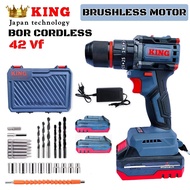 KING Cordless Brushless Battery Drill 42VF/42V – Electric Impact Drill for Concrete, Iron, Wood + Ac