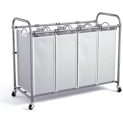 Laundry Hamper Sorter Cart: 4-Section Organizer with Heavy-Duty Lockable Wheels and Removable Bags 1