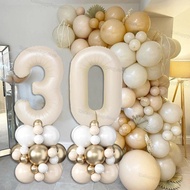 28/1Pcs Cream Number 30 Balloons Sand White Light Gold Cream Number Foil Balloon 40 50th Birthday An