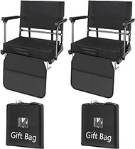 Stadium Seats for Bleachers with Back Support &amp; Armrests, Foldable Stadium Chair with Removable Padded Comfy Foam Cushion, Lightweight Protable Bleacher Seat with Shoulder Strap (All Black, 2)