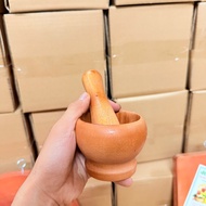Mini wooden mortar and pestle set 09 cm