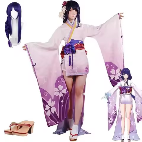 Raiden Makoto Cosplay Game Genshinimpact Raiden Makoto Cosplay Costume Anime Party Suits Wig Shoes F