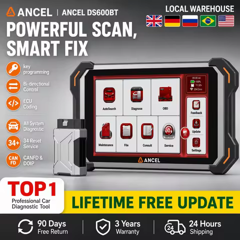 OBD2 Automotive Scanner ANCEL DS600BT Full System CANFD DOIP 34+Reset Free Key Programming FCA AutoA