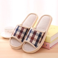 [Ready Stock] Home Couple Linen Slippers Women Indoor Cotton Linen Slippers Men Wooden Floor Househo