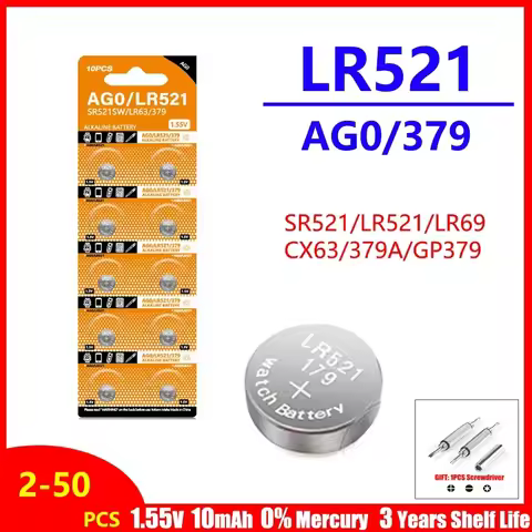 High-Capacity 5-50PCS LR521 AG0 Button Batteries SR521SW 379A 379 D379 SR63 1.5V Alkaline Coin Cell