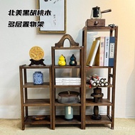 Floor Rack Multi-Layer Black Walnut Shelf Bookshelf Solid Wood Simple Flower Rack Storage Rack North
