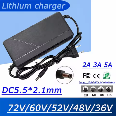 36V 48V 52V 60V 72V 2A 3A 5A Lithium Battery Charger 42V 54.6V 58.8V 67.2V 84V 2A 3A 5A Lithium-Ion 