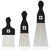 3pcs/2pcs Stainless Steel Afro Hair Pick SetHair Picks - Black Metal Afro Combs for Hair Styling Fis