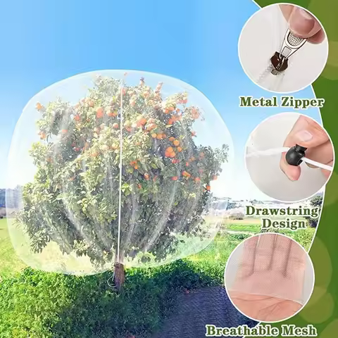 Extra-Thick Garden Netting With Drawstring & Zipper-Insect &Bird Protection For Fruits,Citrus,Flower
