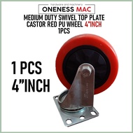 MEDIUM DUTY SWIVEL TOP PLATE CASTOR RED PU WHEEL 1PCS 4''INCH