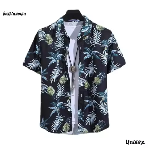 Men's Summer Short Sleeve Printed Shirt Thin Beach Shirt Men's Clothing Turtle Neck Polo Shirt for M