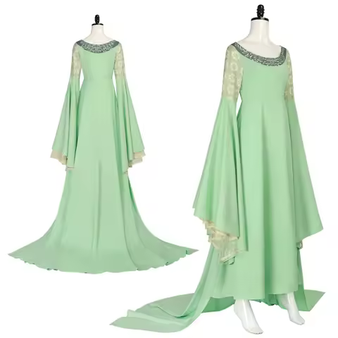 Movie Arwen Undomiel Cosplay Costume Women Green Dress Necklace Roleplay Disguise Outfits Adult Fema