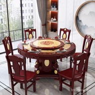 WJMarble round Table with Turntable Marble dining-table Solid Wood Marble Household High-End round Table Combination Set