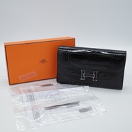 (可小議）Hermes 愛馬仕 constance 黑色鱷魚皮 長夾 手拿包