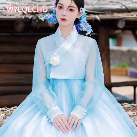 Hanbok Traditional Korean Clothing Hanbok Dress for Women New Blue Modernized Hanbok Halloween Costu