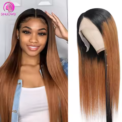T1B/30 4x4 Lace Hair Wig 180% Density Brazilian Human Hair Straight Ombre Brown Color Pre Plucked Wi