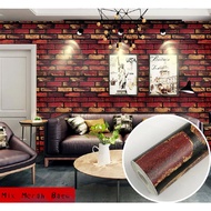 KYK Waterproof Sticker 3D Wallpaper Brick Wall paper Kertas Dinding Bedroom And Ruang Tamu Mix merah
