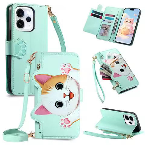 Cute Cat Crossbody Lanyard Strap Wallet Cover For OPPO Find X9 Ultra X9S Pro X8 X5 Lite A17 A18 A38 