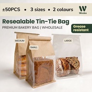 Bakery Bag with Window | Resealable Tin-Tie Bag with Window | Kratf Paper Loaf Bag Roti Beg Bertingk