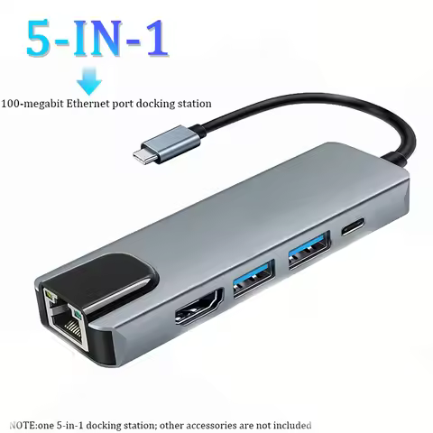 5-in-1 USB-C Hub to 4K HDMI-compatible USB 3.0 2.0 Type C Charging RJ45 100M Splitter USB 3.0 5Gbps 
