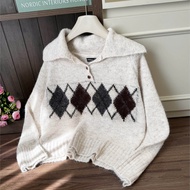 Mirage Long-Sleeve Sweater with Classic Argyle Pattern, Soft Wool.
